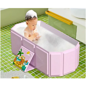 Baby Foldable Children's Bathtub, Portable Non-Slip Shower Tray for Kids, Toddler Bath Tub with Drain Plug, Boys and Girls Bathroom Water Pool, Cat and Dog Pet Wash Shower Basin 