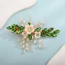 Xerling Green Rhinestones Emerald Crystal Flower Hair Barrettes Clip Boho Bridal Pearl Hair Jewelry Accessories for Women Wedding Floral Headpieces (Emerald)