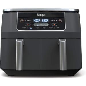 Ninja DZ201 Foodi 8 Quart 6-in-1 DualZone 2-Basket Air Fryer with 2 Independent Frying Baskets, Match Cook & Smart Finish to Roast, Broil, Dehydrate & More for Quick, Easy Meals, Grey, 8qt