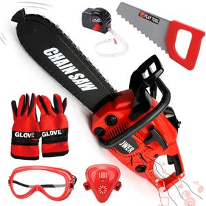 TOY Life Toy Chainsaw Kids Tool Set with Gloves Toddler Pretend Play Construction Tool Electric Chainsaw Play Set Outdoor Toy for Kids Halloween Costume for Boys Ages 3 4 5 6 7 8