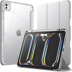 JETech Case for iPad Pro 11-Inch M5/M4 2025/2024 (6th/5th Generation) with Pencil Holder, Clear Transparent Back Shell Slim Stand Shockproof Tablet Cover, Auto Wake/Sleep (Silver)