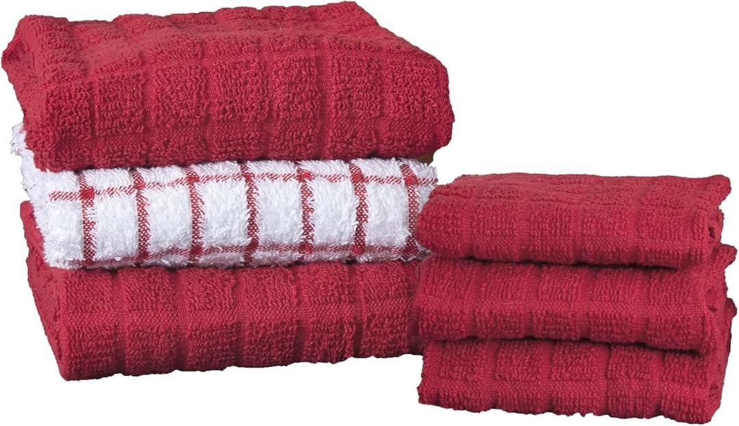 Ritz Premium Kitchen Towel and Dish Cloth Value Set: Highly Absorbent, Super Soft, Long-Lasting, 100% Cotton Checked and Solid Hand Towels, Tea Towels, Bar Towels - 6 Pack, Paprika