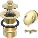 Brushed Gold Bathtub Drain Bath Tub Trim Set Conversion Kit Assembly, All Brass Lift and Turn Twist Tub Drains Replacement Trim Kit with Two-Hole Overflow Faceplate