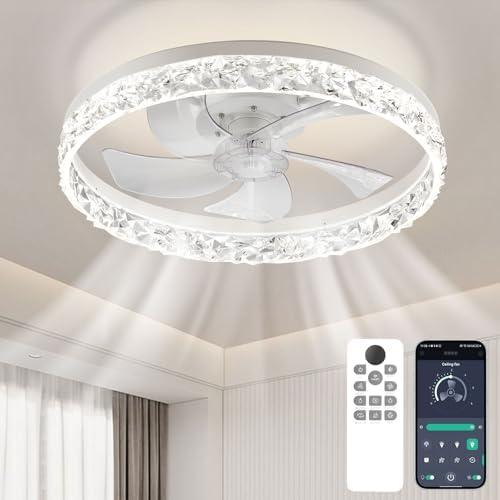 19.7" Low Profile Ceiling Fans with Lights and Remote, Ceiling Fans with Light/6 Wind Speeds/Stepless Color Temperature, Flush Mount Ceiling Fan for Bedroom, Living Room, Dining Room