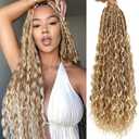 Eeanno Goddess Box Braids Crochet Hair 18 Inch 7 Packs Mixed Blonde 613 Boho Crochet Hair for Women Pre Looped Crochet Box Braids with Curly Ends, P27613