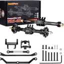 HobbyPark +10mm Extended Portal Axle Complete Set with Servo Mount & Links Built-in Metal Steel Gears for 1/18 TRX4M Defender Bronco K10 F150 High Trail Upgrades, Front and Rear (Black)