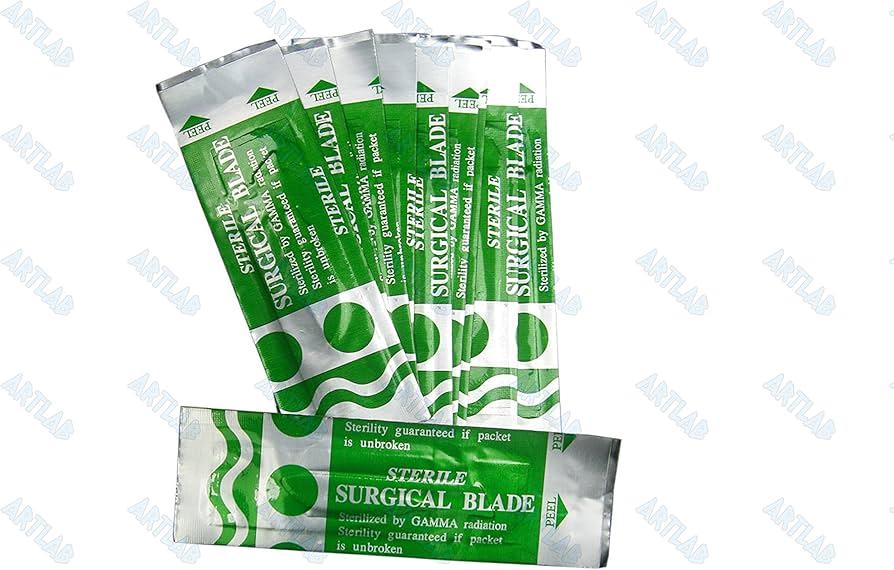 Artlab - Dissecting Scalpel Handle #4 Stainless Steel with Suitable Scalpel Blades 20, 21, 22, 23, 24, 25, 26 Sterile Individually Wrapped (#26)