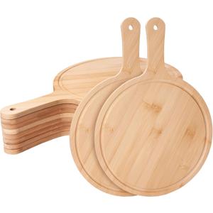 WILLOWDALE 10pcs Wood Cutting Boards for Kitchen, 10" Round Charcuterie Boards Wood Serving Board for Pizza, Cheese, Dessert, Wooden Cutting Board with Handle Fruit Vegetable Bamboo Cutting Board Set (14"L x 11"W)