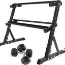 Signature Fitness Fitvids Rubber Encased Hex Dumbbell  25LB Pair with 2-Tier Rack  25LB Pair with 2T-Rack, Bundle  Black