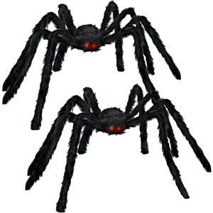 TEMOGU 2 Pack 6.6 Ft Halloween Decorations Giant Spiders Outdoor, Scary Black Spiders Fake Large Spiders Hairy Spider Props for Outside House Yard Lawn Indoor Home
