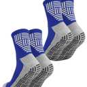 Veridra 2Pairs Men's Grip Soccer Socks for US 7-12.5, Anti-Slip Athletic Grippy Socks Non Slip Pads for Football Basketball Pilates Hospital Yoga, Blue (Blue)