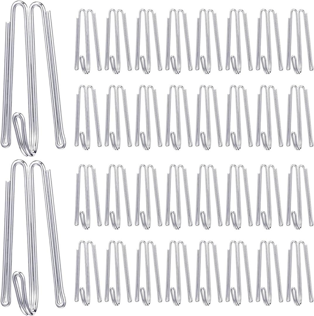 Blulu Pleat Hooks Stainless Steel Curtain Hooks Drapery Clasp and Pin 4 Prongs Pinch Pleat Tools Clips for Window, Shower Curtain(60 Pcs)