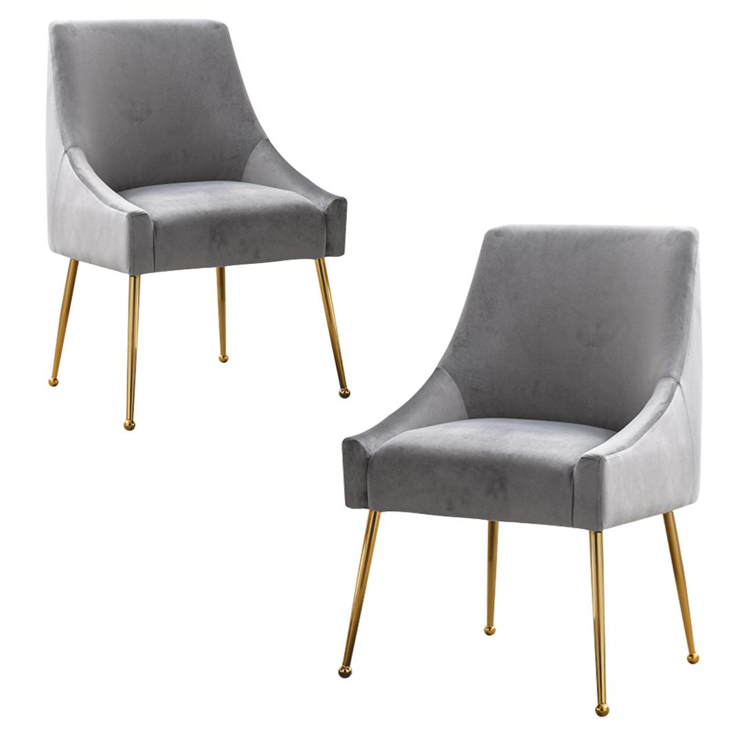 HOLILA Modern Velvet Dining Chairs Set of 2, Contemporary Upholstered Furniture Collection with Polished Gold Metal Legs, Elegant Accent Chairs for Kitchen Living Room(Grey)