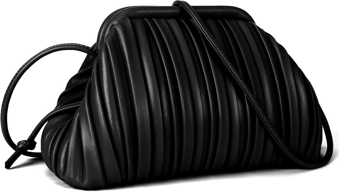 GLITZALL Clutch Purse and Dumpling Bag for Women,Designer Cloud Handbag and Ruched Bag with Detachable Shoulder Strap (Black)