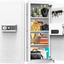 31.5" Tall Fireproof Wall Safes Between the Studs 16" Centers, Hidden Wall Safe with 3 Removable Shelf & Silent Mode, Heavy Duty Wall Mount Safe for Money Jewelry Passport Documents Valuables (White)