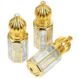 3Pcs Vintage Essential Oil Roller Bottles Glass Perfume Roller Bottles Empty Essential Oil Containers for Travel, Golden, 6ml (0.2 Ounces)
