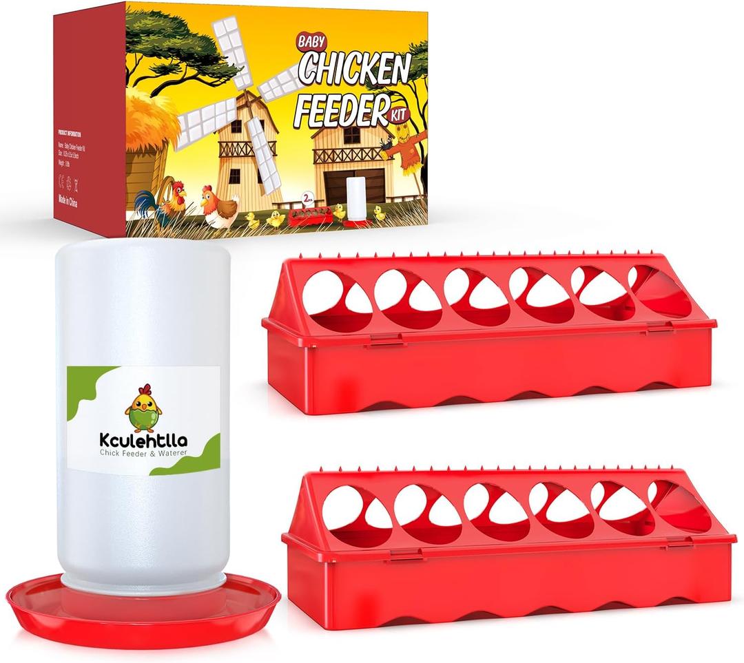 Chick Feeder and Waterer Kit, Chick Feeder Trough and 0.3 Gallon Chick Waterer, No Waste Baby Chick Starter Kit for Chicks, Ducks, and Quail