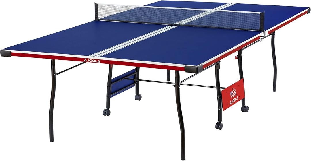 JOOLA Indoor 15mm Ping Pong Table with Quick Clamp Ping Pong Net Set - Single Player Playback Mode - Regulation Size Table Tennis Table - Compact Storage Ping Pong Table (Americana)