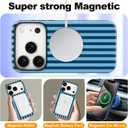 Magnetic for iPhone 17 Pro Case Cute Stripes Phone Case, Shockproof Slim TPU and Hard PC Protective Phone Cover Compatible with MagSafe Designed for Women Girls, Lake Blue