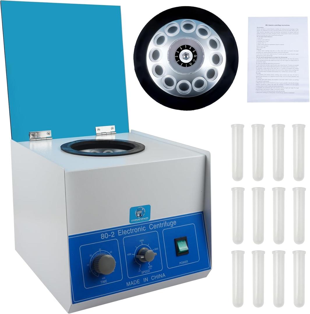 80-2 Electric Lab Centrifuge 4000RPM, 12x20mL Benchtop Centrifuge Machine | 0-4000RPM speed control, 0-120min timer, 2325xg RCF, 12 tube capacity, plasma PRF separation, medical laboratory use, 110V