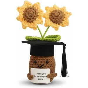 Teacher Appreciation Gifts – Cute Crochet Doll with Sunflowers & Graduation Cap – “Thank You for Helping ME Grow” Card – Teacher Gifts for Women, End of Year Teacher Gifts