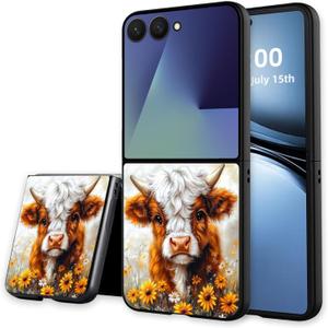 for Z Flip 7 Case Ultra Thin 1.2mm Matte Hard PC Phone Cover- Anti-Scratch Anti-Fingerprint Slim Fit Shockproof Protection Cover for Samsung Galaxy Z Flip 7 Case,Cute Cow Sunflower