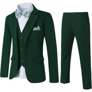 DISAUR Boy Suit 6 Pcs Boy Formal Wear Including Vest,Pants, Dress Shirt,Kerchief and Bow Tie for Formal Occasions 6-14 Years (11-12 Years)