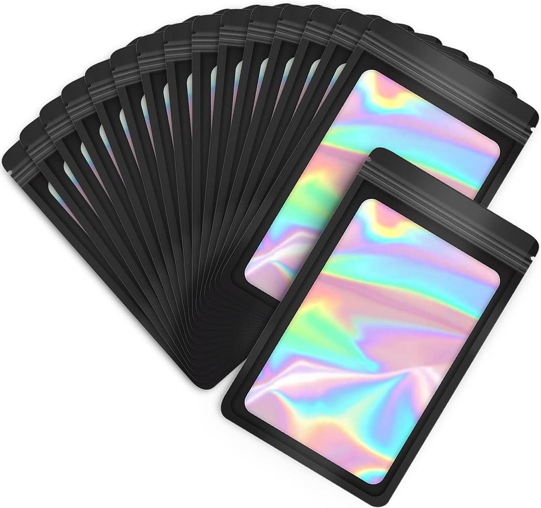 100-Pack 46 Inch Mylar Bags Resealable Holographic Packaging Bag Jewelry Candy Sample Food Treat Party Favor Small Bussiness Bags,Black