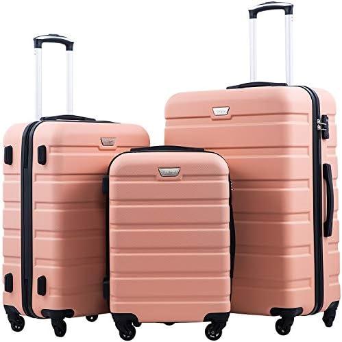 Coolife Luggage 3 Piece Set Suitcase Spinner Hardshell Lightweight TSA Lock (sakura pink, 3 piece set(20in24in28in))