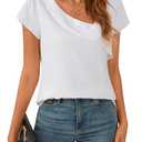 BMJL Womens Dressy Casual Blouses Asymmetrical V Neck Business Work Tops Ruffle Sleeve Summer Shirts (S,White)