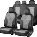 Coverado Car Seat Covers 5 Seats, Leather Seat Covers Full Set, Carbon Fiber Textured Design, Durable Waterproof Seat Protectors, Black&Gray Seat Cover, Automotive Seat Covers Universal Fit Most Cars