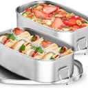 Dailyart Stainless Steel Bento Box, Small Metal Lunch Containers, 304 Stainless Steel Snack Food Containers Metal Bento Box for Kids & Adults, Dishwasher Safe, 550 ml/18.6 oz (Set of 2)