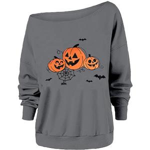 Pumpkin Fall Halloween Sweatshirts Pullover Women Gray Orange Black XXL