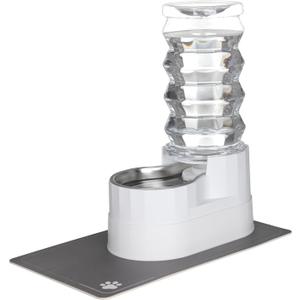 RIZZARI Large Water Dispenser for Dogs: 8L Gravity White Automatic Stainless Steel Waterer - 100% BPA Free - Raised Pet Feeder for Pet Dogs Indoor/Outdoor (Pearl)