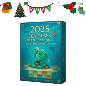 2025 Sea Glass Marine Life Advent Calendar, 24 Days Ocean-themed Christmas Countdown with 24 Realistic Ocean Animals Decoration, for Kids Collectors