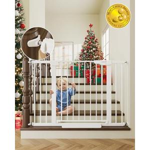Cumbor 29.7-46" Baby Gate for Stairs, Toddler Safety Essentials for The House, Auto Close Dog Gate for Doorways, Mom's Choice Awards Winner-Easy Install Pressure Mounted Pet Gates for Dogs, White