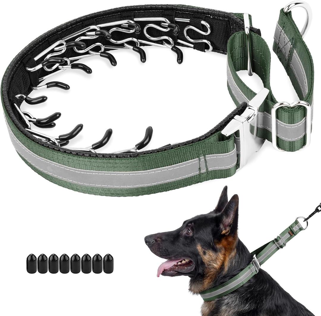 Mayerzon Martingale No Pull Collar for Large Medium Dogs, Patented Dog Walking Training Collar for Pulling, 1.5'' Wide Alloy Buckle, Neoprene Padded, Adjustable, Reflective, Easy to Use(L, Green)