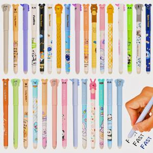 LiYiQ 30 PCS Erasable Pens Fun Cute Pens for kids Kawaii Pen Stress Relief Rotating Pen for School, Office, Home Supplies,14 Black and 16 Blue