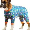 LovinPet Large Breed Dog Clothes Pajamas, Wound Care/Post Surgery Full Coverage Shirt, Dinosaur Land Blue Print, Lightweight Stretchy Knit Pullover Dog Onesie, Pet Pajamas for Dogs, Pet PJ's, XL (Orange)