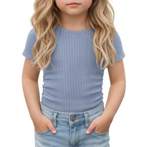 Toddler Girls Short Sleeve Cute Tops | Ribbed Knit, Crew Neck, Slim Fit, Summer, Basic, Soft, School Outfit, Trendy, Ages 18M-5T, Solid Colors