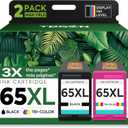 65XL Ink Cartridges High-Yield Replacement for HP Ink 65 XL HP65 HP 65 Ink Cartridges Black Color Combo Pack use with HP Envy 5055 5000 5052 Deskjet 3755 3700 3752 2600 2622 2652 Printers (2-Pack)