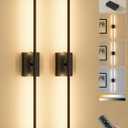 Ouyulong Battery Operated Wall Sconces Set of 2, 10000mAh Wireless Rechargeable 3000-6000K Dimmable 350 Rotate Wall Light with Remote for Living Room, Bedroom 23.6in Black