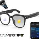 AI Smart Glasses with Camera, 8MP 4K/1080P Video Recording Glasses, Real-Time Translation, AI Voice Assistant & Object Recognition, Open-Ear Audio, Photochromic UV400 Lenses for Travel & Business