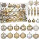 92ct Christmas Tree Decoration Set Christmas Ball Ornaments with Srtings Shatterproof Christmas Baubles for Christmas Holiday Wreath Garland Party Decoration, Gold-Silver