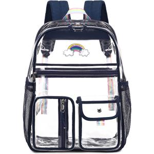 Lanola Clear Backpack, Heavy Duty Waterproof Transparent Bookbag PVC school Backpacks for Women Girls - Dark Blue