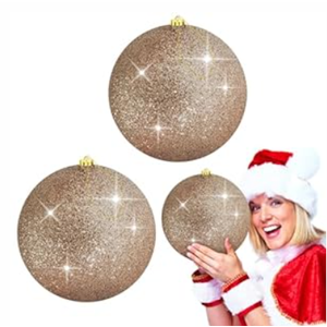 2Pack 8" Large Christmas Balls Christmas Tree Decoration Ornaments Glitter Christmas Hanging Balls for Christmas Tree Party Wedding Indoor Outdoor Holiday Decoration(Champagne Gold, 8inch-2pcs) 