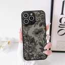 NITITOP Compatible for iPhone 16 Pro Case Cute Clear Flower - Black