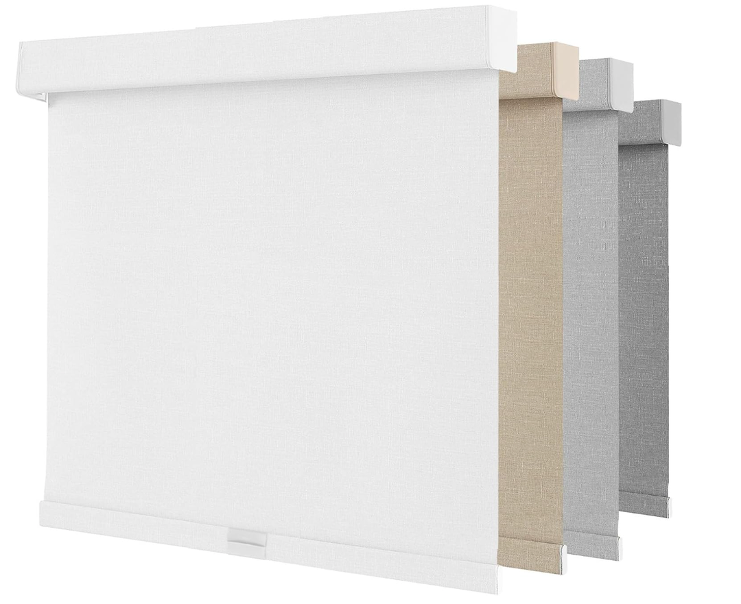 NUTRO CHILL Blackout Window Blinds Cordless, Spring System Window Shades with UV Protection Thermal Insulated Linen Fabric, Roller Blinds for Home Office(44''x72'', Light Grey)