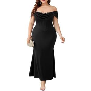 CYCLAMEN Women's Plus Size Formal Off The Shoulder Dress Mermaid Maxi Bodycon Evening Gowns Cocktail Prom Party Dresses, 4XL