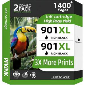 901XL Black Ink Cartridges Remanufactured for HP 901 901XL 901 XL Work for OfficeJet J4550 J4680 J4540 J4524 J4525 J4680c G510a G510b Printer (2 Black)